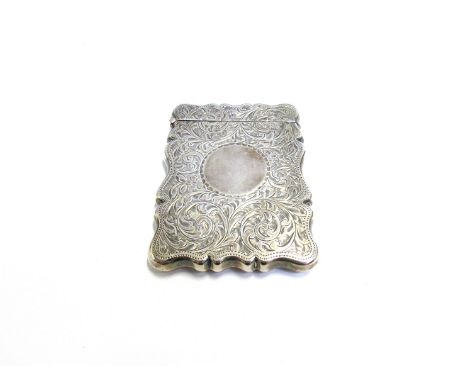 A shaped silver card case with vacant cartouche and engine-turned detail, Birmingham 1909, 9cm x 7cm, 70g
