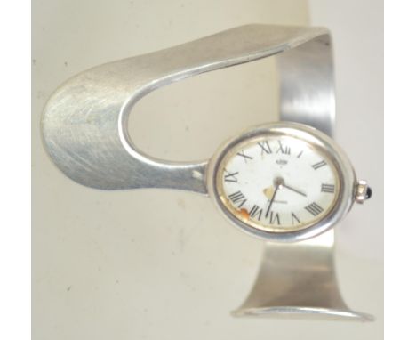 A  modernist 835 silver bracelet bangle watch by Alihor. Marks for  835 silver with double French import swan marks to verso.