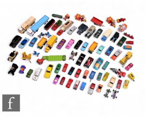 A collection of assorted diecast models including Corgi, Dinky, Budgie and others including Co-Op articulated trailer and Com