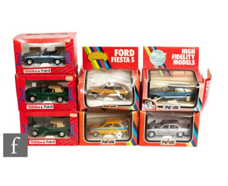 A group of Tonka Polistil and Polistil 1/25 scale cars including Ford Fiesta S, Aston Martin Vantage V8 Cabriolet, Jaguar XJS