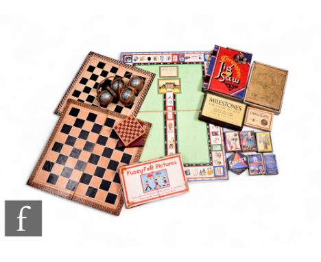 A collection of assorted vintage toys and games including three dimensional draughts, The Game of Life, Coronation jigsaw, dr