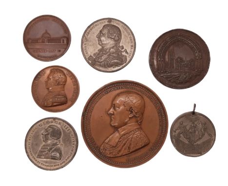 A collection of 19th century British and European bronze and cast metal medals / medallions, to include an example commemorat