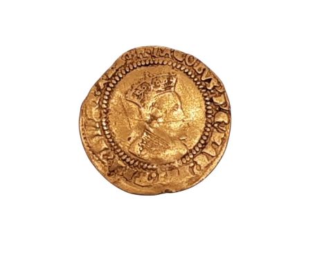 James I, 1603-25. Gold Crown of Five Shillings, mm. Tower, 1612-13. Second coinage. 3rd bust right. Obv: Crowned bust right. 