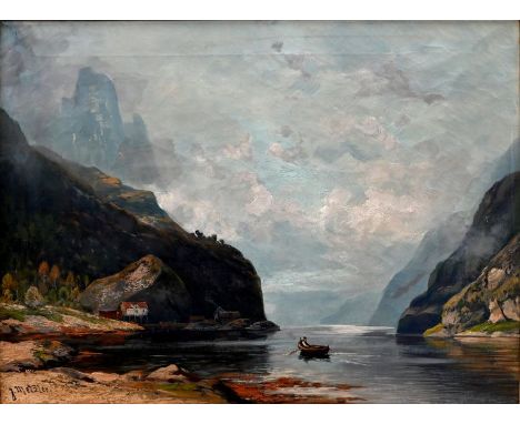 Metzler, Johann Jacob. 1804 Fürth - 1839 München.Szene vom "Hardanger Fjord in Norwegen". Öl auf Leinwand. Um 1830. Signiert 