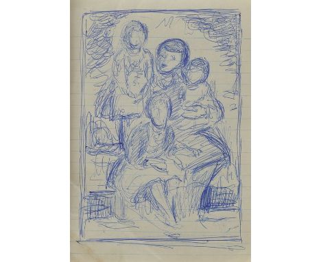 Dunlop, Ronald Ossory. 1894 Dublin-1973Entwurfszeichnung zum Ölbild Familie des Malers. Kugelschreiberskizze auf liniertem Pa