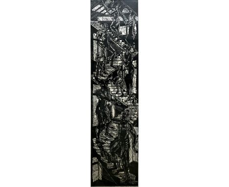 Buchwald, Hans-Ulrich, 1925 Breslau - 2009 HannoverDer Teufel weist den Menschen den Weg die Treppe hinauf. 1979, Holzschnitt