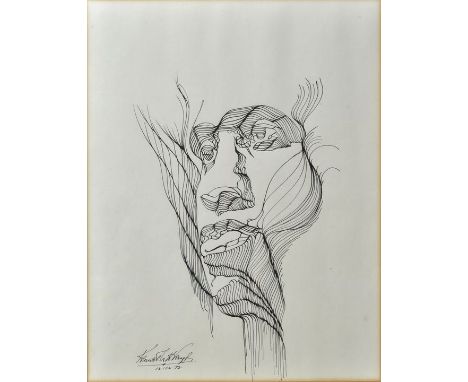 Verzyl, Kenneth H.Bildnis Paul Robeson. 1972. Tuschfederzeichnung, sign., dat. "12-12-72". PA gebräunt mit Lichtrand. 42 x 33