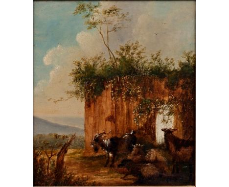 Roos, Joseph. 1726-1805 Wien, NachfolgeHerde vor Felsmassiv. Öl auf Holz, re. u. monogr. "N. J(?). R.", verso handschriftl. a