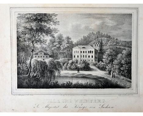 "Villa und Weinberg Sr. Majestät des Königs von Sachsen". Ansicht der königlichenSommervilla in Dresden-Wachwitz. Lithographi