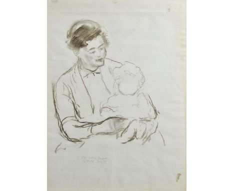 Dunlop, Ronald Ossory. 1894 Dublin-1973 Manchester (UK)Frau, ein Kleinkind auf dem Schoß haltend (Pam mit Jaqueline). 1956. S