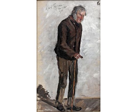 Thieme, Karl19./20. Jh. Alter Mann mit Gehstock. Öl auf Malpappe. 1890. In Blei signiert und datiert sowie ortsbezeichnet "Ne