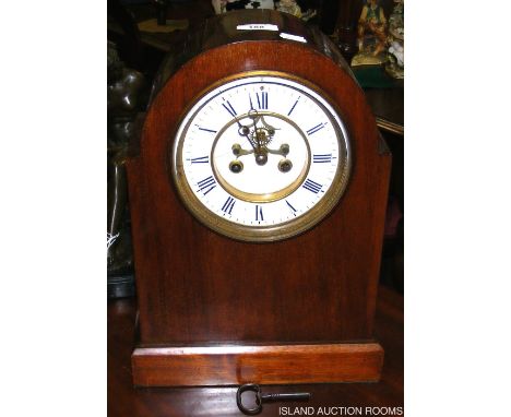 Mahogany mantel clock with two train movement - 38cm high