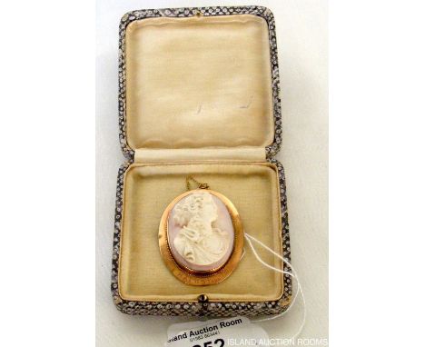 An oval Cameo brooch - classical lady in gold surround