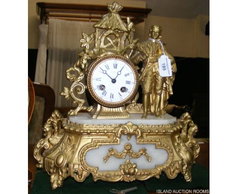 A French white marble and gilt mantel clock - 36cm high