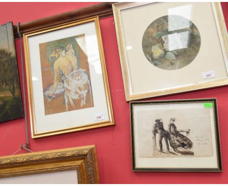 English School, circa 1900, pen and ink sketch titled 'Lost without words' signed and inscribed, framed and glazed together w