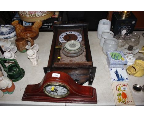A Highlands mantel clock, barometer and a two hole wall clock
