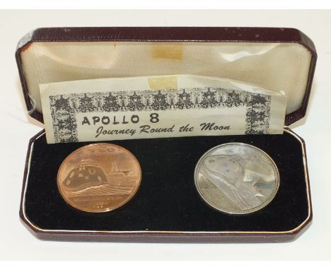 Memorial Coins &amp; Medallions Ltd, "Apollo 8, Journey Round The Moon", a limited edition cased pair of a silver and a bronz