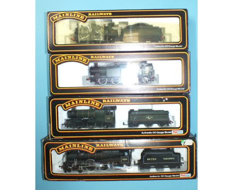 Mainline OO gauge, four boxed locomotives: 37038 Class 6600 0-6-2T GWR tank engine, 37076 Rebuilt Patriot Class 6P 4-6-0 BR b