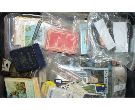 A quantity of ephemera, including playing cards, cigarette and tea cards, theatre programmes, Rock-Ups The Beatles pop-up boo