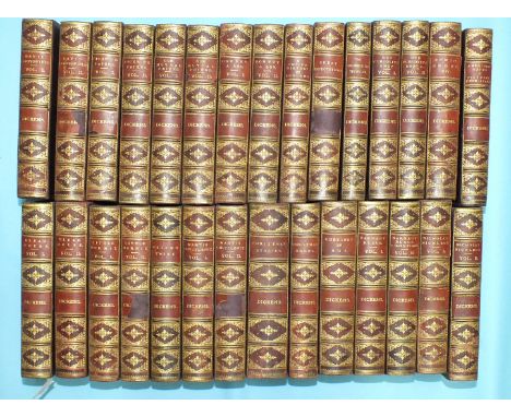 Dickens (Charles), Works, 29 volumes (of 30), illus by H K Browne and others, teg, hf mor gt, marble bds, Chapman and Hall, 8