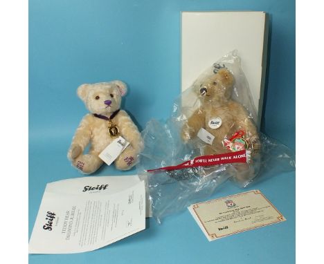 A Steiff 2012 Diamond Jubilee teddy bear with certificate numbered 746, 26cm and a Steiff for Danbury Mint "You'll Never Walk