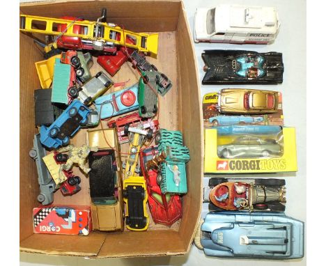 A quantity of playworn Dinky and Corgi diecasts: including a Corgi 260 James Bond Aston Martin DB5, 266 Chitty Chitty Bang Ba