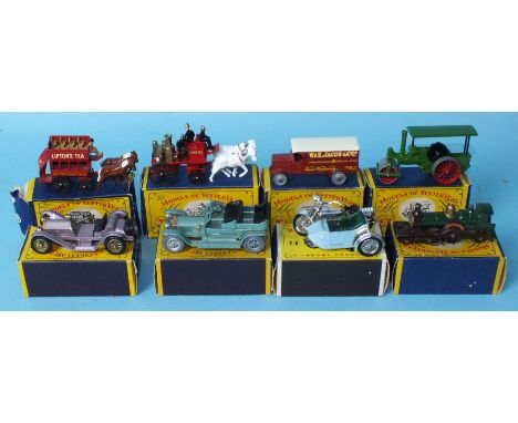 Lesney Models of Yesteryear: Y4-2 1905 Shand-Mason Fire Engine ('Kent' Fire Brigade, white horses), Y7-1 1918 Leyland 4-Ton V