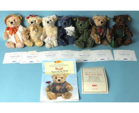 Steiff for Danbury Mint, 'Bears of the Week', seven bears, each 23cm, with tags and certificates, (7).