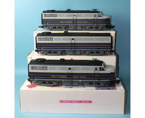 Aristo Craft Trains, 1 Gauge, two diesel locomotives, Alco FA-1 and an Alco FB-1 "Baltimore and Ohio", all boxed, (3).