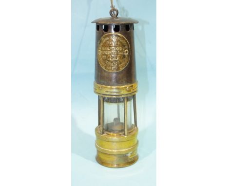 A c1930 Hailwood &amp; Ackroyd miner's safety lamp, Type 01B, 27cm high.