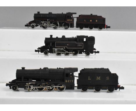 Three Unboxed N Gauge Locomotives with Two Tenders LMS and British Railways, To Include Graham Farish LMS 5MT 'Crab' &amp; LM