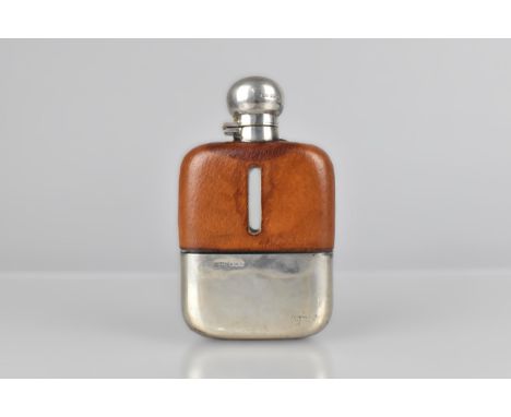 A George VI Silver, Leather and Glass Hip Flask by James Deakin, Sheffield Hallmark 1947, 14.5cm high