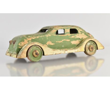 An Early 20th Century Scratch-built Wooden Toy Car, Streamlined Shape with Original Polychrome Painted Decoration, 28cm Long