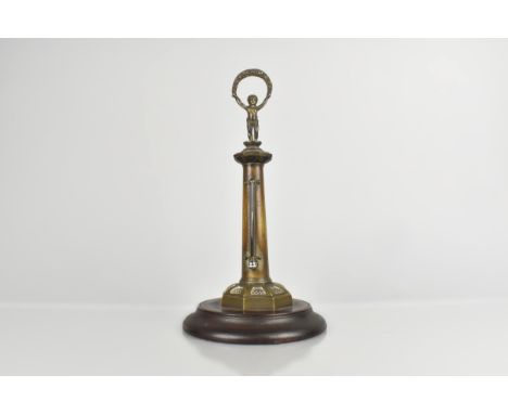 A 19th Century French Bronze Desk Thermometer of Column Form Surmounted by Bacchic Putto Holding Wreath, the Column with Insc