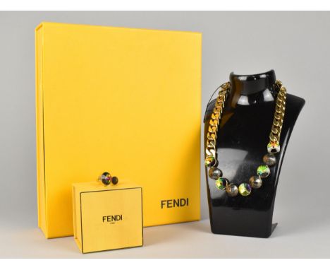 A Suite of Boxed Vintage Fendi Costume Jewellery to comprise Jewelled Necklace and Ring, Mystic Topaz and Onyx Type Stones Se