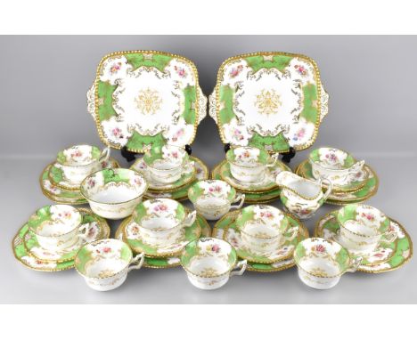 A Coalport Green Batwing Tea Service to Comprise Twelve Cups, Twelve Saucers, Twelve Side Plates, Milk jug and Sugar Bowl