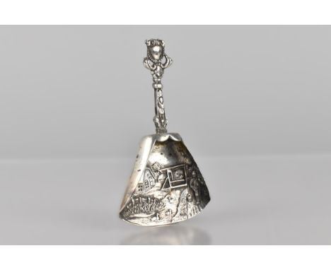 A Continental Silver Tea Caddy Spoon, the Bowl Decorated with Rural Farm Scene, 20g