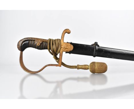 A WWII German Officers Sword, Dove Head Pattern with Eagle Motif Cross Guard to Black Cellulose Grip Having Wire Banding, Bla
