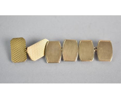 A Pair of 9ct Gold Cufflinks and a Single Cufflink, All with Engine Turned Decoration, 7gms