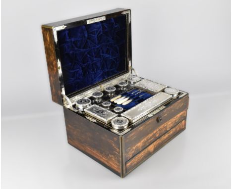 An Impressive Victorian Coromandel and Brass Strung Vanity/Dressing Table Box, the Hinged Lid Opening to Reveal Fitted Store 