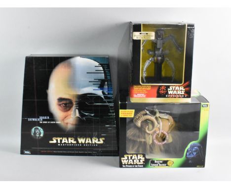 A Boxed Star Wars Episode I Destroyer Droid Room Alarm, A Power Of The Force Bantha and Tusken Raider Together with Kenner Ma