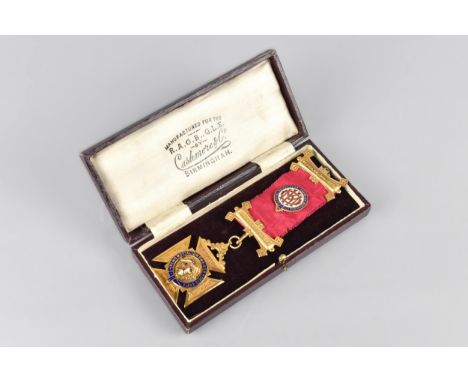 A 9ct Gold and Enamel R.A.O.B (Royal Antediluvian Order of Buffaloes) Order of Merit Jewel Presented to Bro. Leslie S.e. Hine