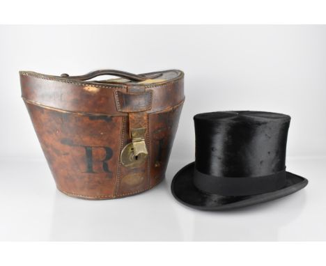 A Late 19th/Early 20th Century Brushed Silk Top Hat by Tress &amp; Co. of London Measuring 20x16cm in Associated Stitched Lea