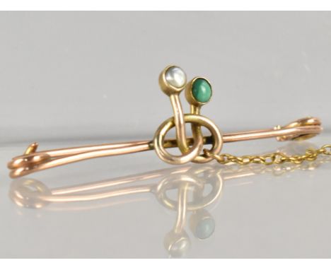 A Late 19th /Early 20th Century Rose Gold, Seed Pearl and Turquoise Brooch of Knotted Tubular Form, Stamped 9ct to Pin, 48mm 