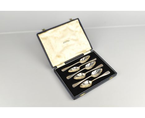 A Cased Set of Six Elizabeth II Silver Grapefruit Spoons by Mappin &amp; Webb, Sheffield Hallmark 1950, 158g