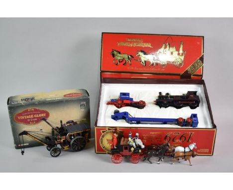 A Boxed Matchbox Models of Yesteryear 1929 Scammell with Locomotive, a Boxed Passenger Coach and Horses and a Corgi Vintage G