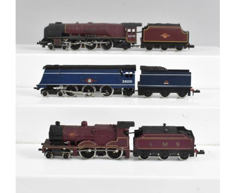 A Collection of Three Unboxed N Gauge Locomotives and Tenders, British Railways and LMS, To Include Graham Farish LMS Dutches