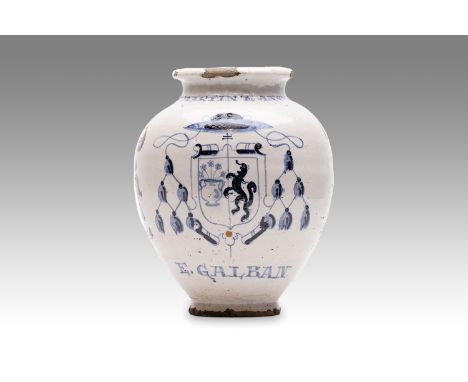 18th century | height: 22 cm | country: Spain | condition: good | provenance: private pharmacy museum | Albarello faience pot