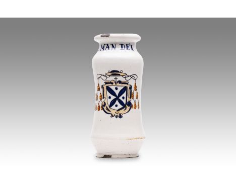 18th century | height: 27 cm | country: Portugal | condition: good | provenance: private pharmacy museum | Albarello faience 