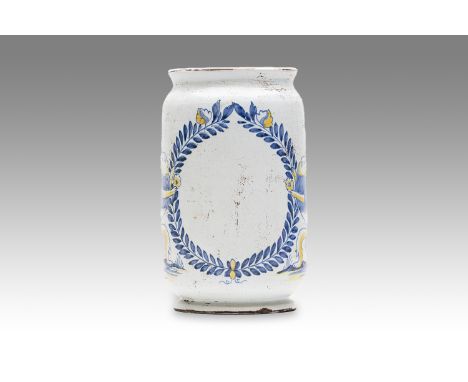 20th century | height: 21 cm | country: Holland | condition: good | provenance: private pharmacy museum | Albarello faience p